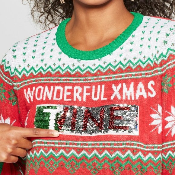 Women's Wonderful Christmas Time/Wine Reversible Ugly Sweater – XL (Juniors) - Picture 3 of 5